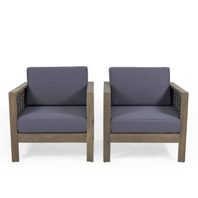 Linwood 2pk Outdoor Acacia Wood Club Chairs with Wicker Accents - Gray/Dark Gray - Christopher Knight Home