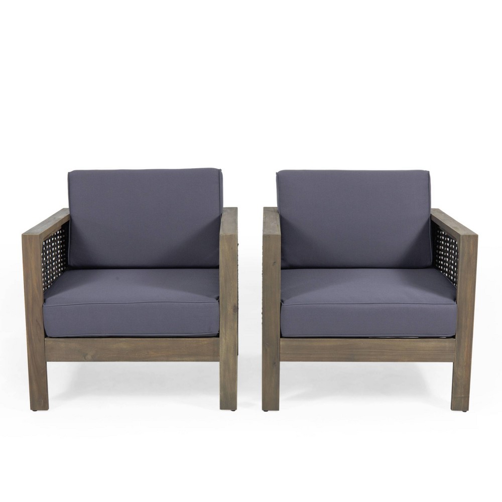 Linwood 2pk Outdoor Acacia Wood Club Chairs with Wicker Accents Gray Dark Gray Christopher Knight Home