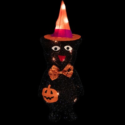 24" Pre-Lit Black Cat in Witch Hat Halloween Yard Decoration
