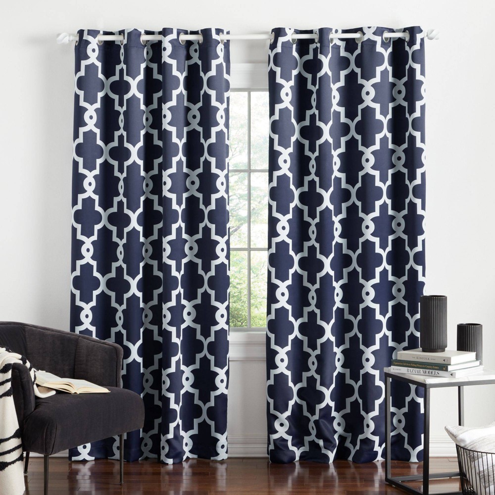 Photos - Curtains & Drapes Set of 2 96"x52" Ironwork Sateen Woven Room Darkening Window Curtain Panel