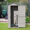 Outsunny 35.5" x 24.75" x 78.75" Wooden Storage Shed Cabinet, Outdoor Tool Shed Organizer with 3 Shelves Handle Magnetic Latch Foot Pad, Light Gray - 2 of 4