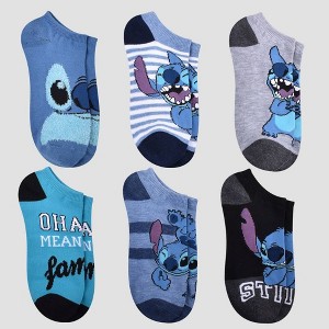 Women's Lilo and Stitch 6pk Low Cut Socks - Blue 4-10: Disney Knit Midweight, Machine Washable, Tumble Dry, Opaque, Stitch Design - 1 of 1
