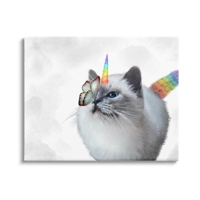Stupell Industries Rainbow Unicorn Kitten Butterfly Canvas Wall Art