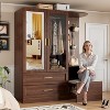 PAKASEPT 71'' Farmhouse Armoire Wardrobe Closet with Mirror, Wooden Wardrobe Storage Cabinet with 2 Doors, Hanging Rod, Hidden Bench, Drawers - 2 of 4