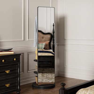 ALEXOUN Full-Length Mirror with Hangers - Rubberwood Design, 360° Swivel - Easy Dressing & Organizing for Bedroom Living Room Office