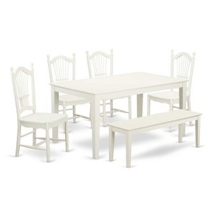 HomeStock 6-Piece Rectangle Linen White Finish Solid Wood Top Dining Table with 1 Bench, 4 Chairs - 1 of 4