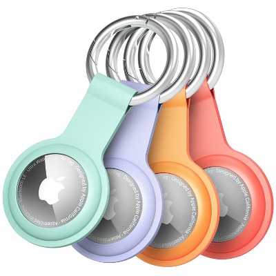Vena Silicone Case for Apple AirTag with Keychain Ring - Orange, Pink, Purple & Teal - 4 Pack - Loop Style