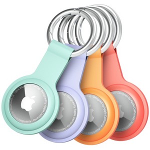 Vena Silicone Case for Apple AirTag with Keychain Ring - Orange, Pink, Purple & Teal - 4 Pack - Loop Style - 1 of 4