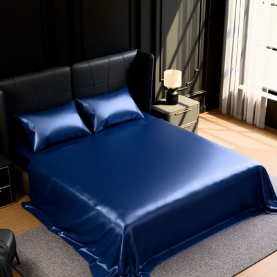 Dsvimoy Bedding Set 4 Piece Silky Satin Sheets with Deep Pocket for Bedroom, Blue, 12"*10"*3"