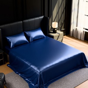 Dsvimoy Bedding Set 4 Piece Silky Satin Sheets with Deep Pocket for Bedroom, Blue, 12"*10"*3" - 1 of 4