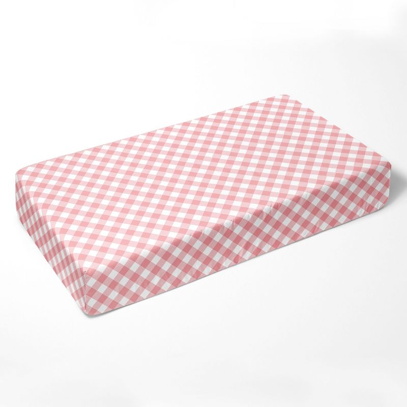 Bacati - Check Plaids Printed Coral 100 percent Cotton Universal Baby US Standard Crib or Toddler Bed Fitted Sheet, 3 of 7
