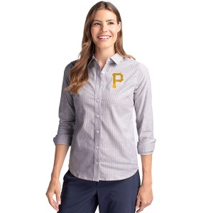 Pittsburgh Pirates Cutter & Buck Stretch Oxford Stripe Womens Long Sleeve Dress Shirt - 1 of 1
