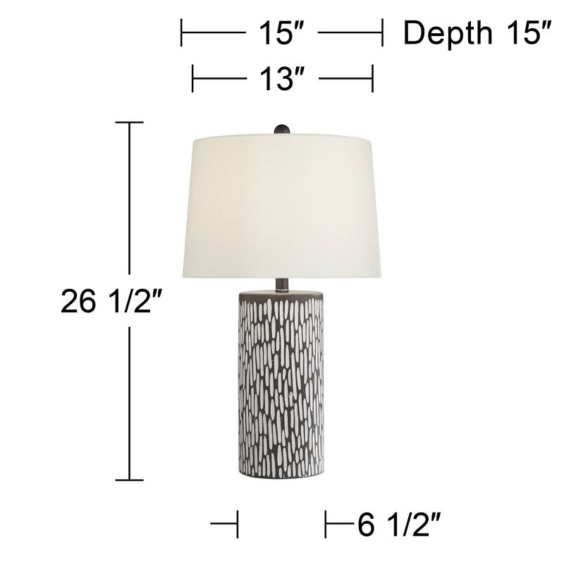 360 Lighting Shane Modern Table Lamps 26 1/2" High Set of 2 Gray White Ceramic Fabric Drum Shade for Bedroom Living Room Bedside Nightstand Office, 4 of 10