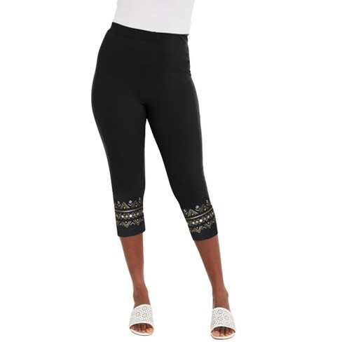 Jessica London Women's Plus Size Everyday Stretch Cotton Capri Legging -  34/36, Black Geo Studs : Target