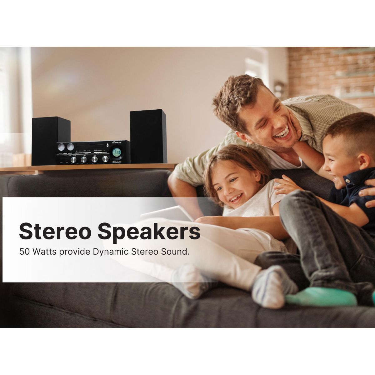 VICTOR Milwaukee 50 Watt Desktop Bluetooth Stereo System with CD/MP3 Player, FM Radio, Functioning VU Meters, and Detached Stereo Speakers, Black - thumbnail 10