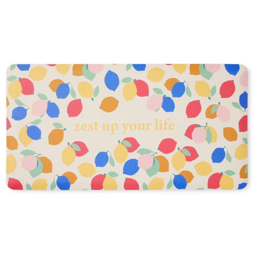 Sur La Table Kitchen Essentials 2'x3' Zest Up Your Life Citrus Fruit Kitchen Mat Yellow/Blue/Ivory: Non-Skid, Water-Resistant PVC Floor Mat