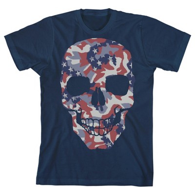 Skull With Camo Trap Graphics Youth Navy Blue Graphic Tee : Target
