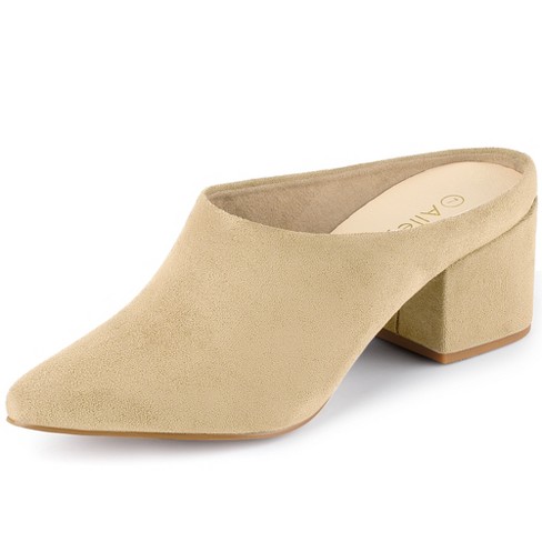 Allegra K Women's Pointed Toe Slip On Block Heel Slide Mules Khaki 5.5 ...