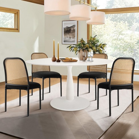 New Harris milan Oval White Dining Table With 4 Mesh Rattan Backrest Black Dining Chair 5 piece Dining Set For 4 Person Maison Boucle Target