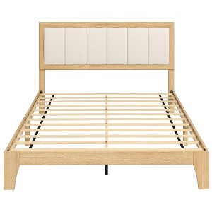 Full Bed Frame with Headboard Full Size Platform Bed Frame with Wooden Slats No Box Spring Needed Easy Assembly Oak - 1 of 4