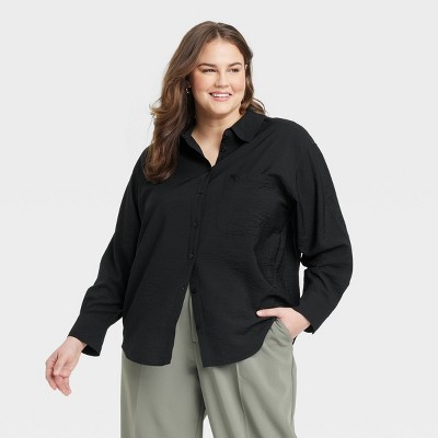 Women's Oversized Long Sleeve Crinkle Button-Down Shirt - A New Day™