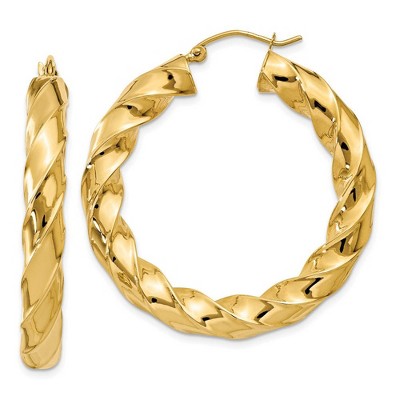 Black Bow Jewelry 5mm x 38mm Polished 14k Yellow Gold Round Twisted Hoop Earrings