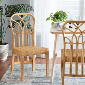 bali & pari Monaco Modern Bohemian Oak Brown Finished Mahogany Wood and Natural Rattan Dining Chair - 1 of 4