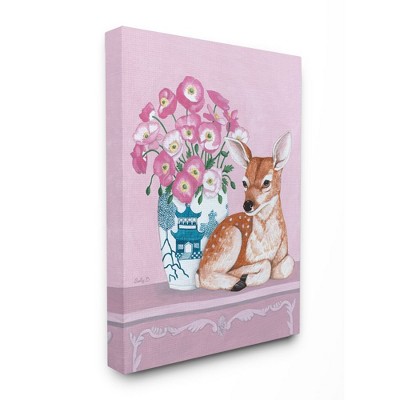 Stupell Industries Flower Vase And Deer Pink Animal Painting