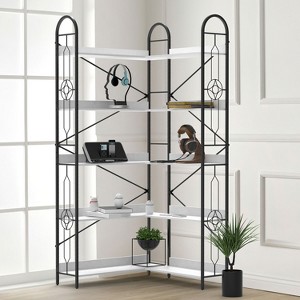 Bookshelf, Corner Bookshelf, Industrial Wooden Bookcase with Open Shelves and Metal Frame for Living Room, Bedroom, Office - 1 of 4