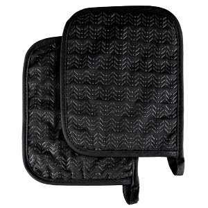 Pot Holder Set With Silicone Grip, Quilted And Heat Resistant (Set of 2) By Hastings Home (Black) - 1 of 4