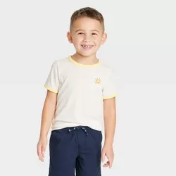 Toddler Boys' Short Sleeve Embroidered Ringer T-Shirt - Cat & Jack™ Cream 5T