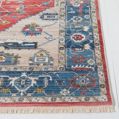 Vintage Red and Blue Rectangular Synthetic Area Rug
