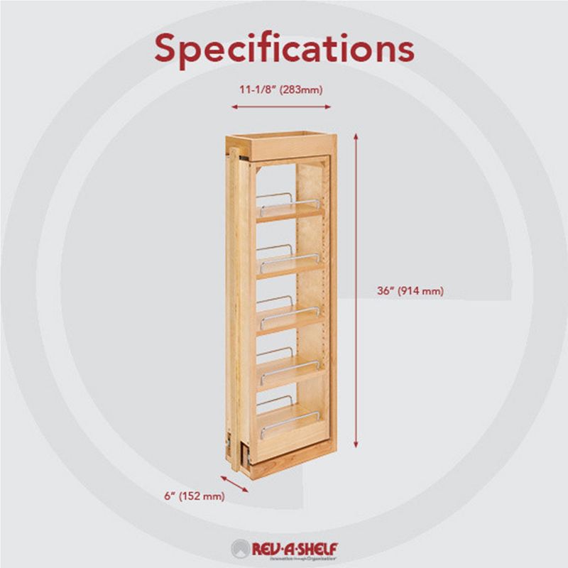 Rev-A-Shelf 432-WF36-3C 3 x 36 Inch Wooden Adjustable Pull-Out Between Cabinet Wall Filler Kitchen Storage Shelf Spice Rack Organizer Unit, 4 of 7