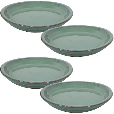 Sunnydaze High-Fired Glazed UV-Resistant and Frost-Resistant Ceramic Flower Pot Planter Saucers - 9" Diameter - Seafoam - 4-Pack