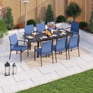 Captiva Designs 9pc Patio Dining Set with Black Expandable Steel Rectangle Table & Sling Fixed Chairs - 1 of 4