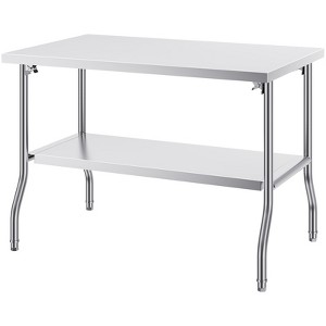 VEVOR Folding Commercial Prep Table, 48 x 30 Inch Commercial Worktable Workstation with Undershelf, Heavy-duty Stainless Steel Folding Table, Silver - 1 of 4