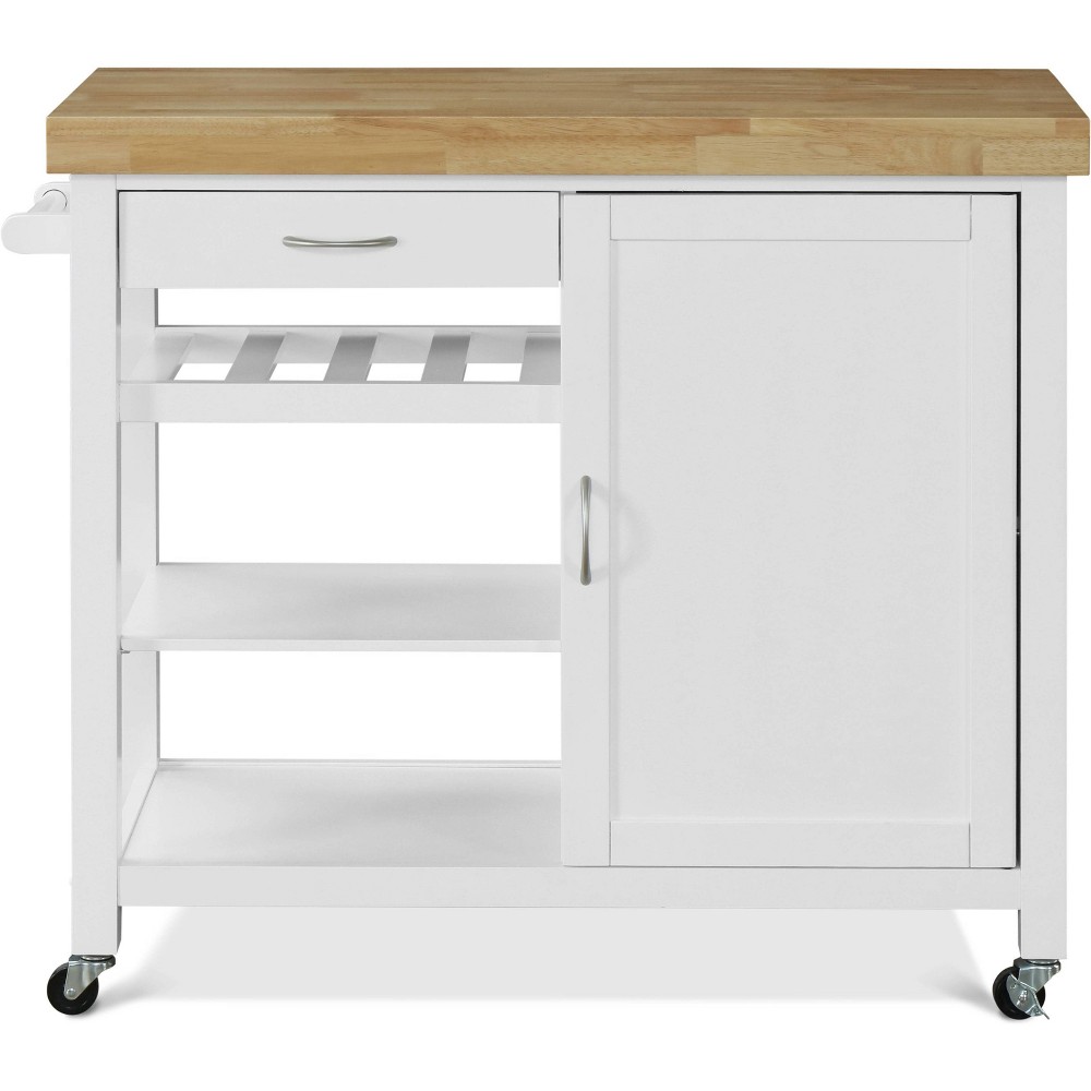 Denver Kitchen Cart White - ClickDecor: Rolling Island with Storage & Butcher Block Top