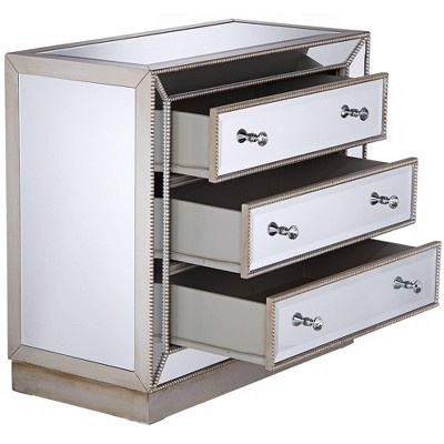 Silver Mirrored 3-Drawer Accent Chest with Faceted Glass Knobs