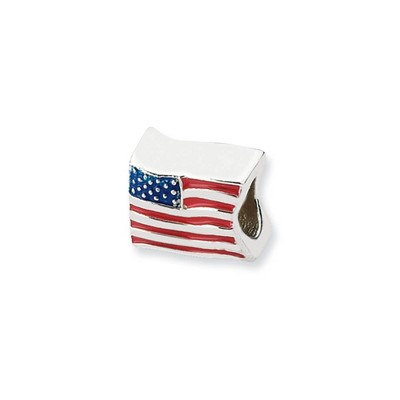 Black Bow Jewelry Sterling Silver USA Flag Bead Charm
