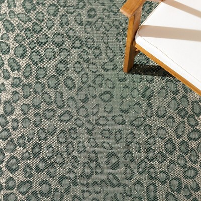 Dark Green and Ivory Leopard Print Runner Rug