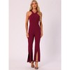 INSPIRE CHIC Women's Halter Neck Sleeveless High Waist Split Hem Flare Leg Jumpsuit - 4 of 4