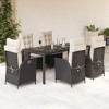 vidaXL 7-Piece Patio Dining Set - Black Poly Rattan, Adjustable Reclining Chairs, Tempered Glass Table, Cream Cushions - 2 of 4