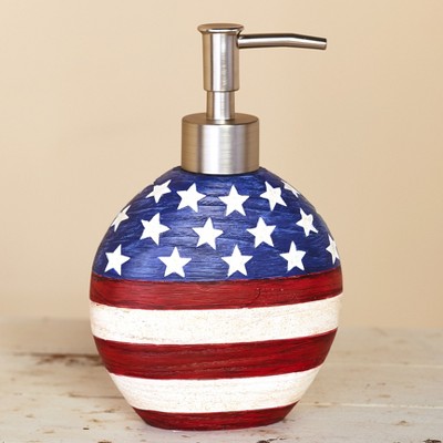 Lakeside American Flag Soap or Lotion Pump Dispenser - Patriotic Bathroom Accent