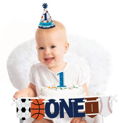 Big Dot of Happiness Go, Fight, Win - Sports 1st Birthday - First Birthday Boy Smash Cake Decorating Kit - High Chair Decorations