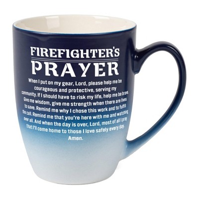 Elanze Designs First Responder Appreciation Coffee Cup Mug 12 Ounce Ceramic With Ombre Gradient Firefighter's Prayer Navy Blue and White