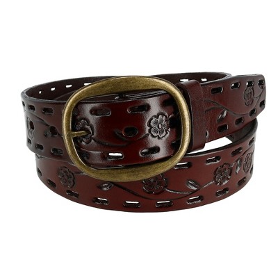 Ctm Women's Center Bar Buckle Belt With Flowers, 44, Brown : Target