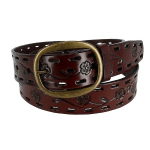 CTM Women's Center Bar Buckle Belt with Flowers - 1 of 4