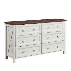54" Wood Farmhouse Rustic 6-Drawer Wide Dresser with Spacious Drawers, Sturdy Durable Design, and Metal Round Knobs - 1 of 4