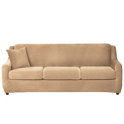 3 Seat Sleeper Stretch Pique Sofa Slipcover Cream - Sure Fit