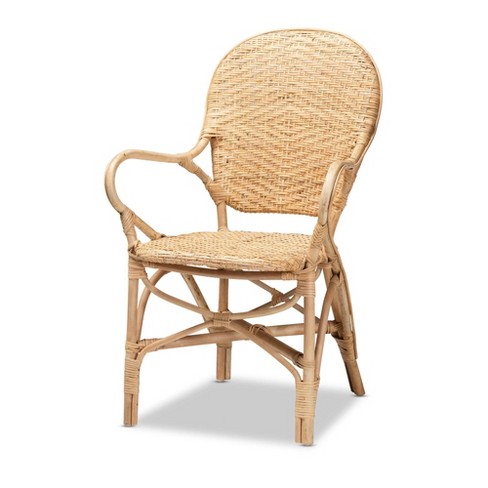 Boho Chic Bamboo Rattan Side Chair With Circular Brown Seat Cushion